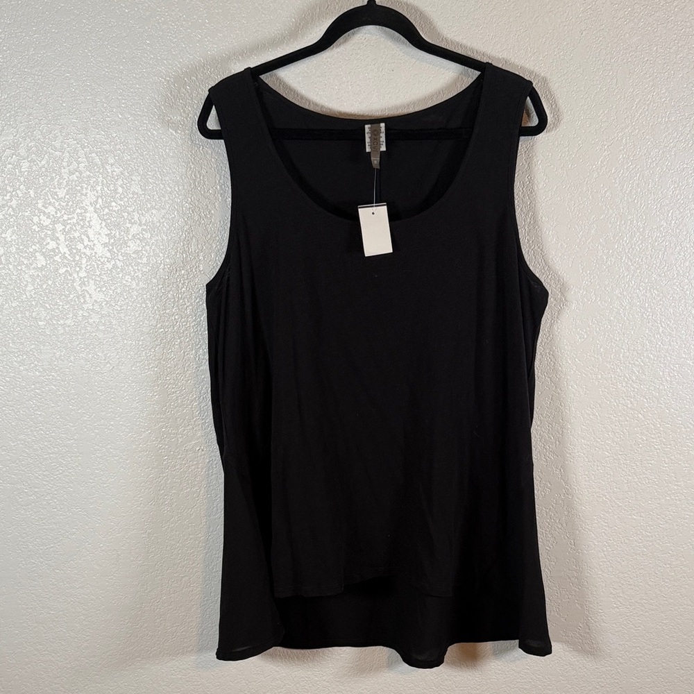 XCVI Black Sheer Back Long Line Flowy Tank Size 1X NWT Lagenlook
